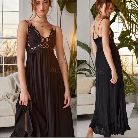 Free People Dresses & Skirts - Free People Adella Maxi Slip Dress Black size Medium